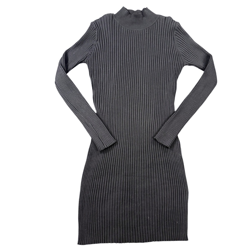 The Slope Brooklyn NY Black Ribbed Mock Neck Long Sleeve Sweater Dress Womens M